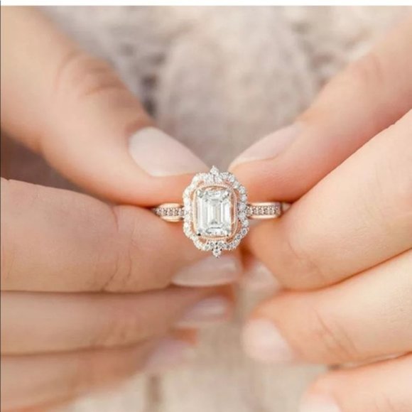 Cocktail Ring Rose Gold Emerald Cut White Sapphire RING CZ SZ 10 NWT - Picture 4 of 8